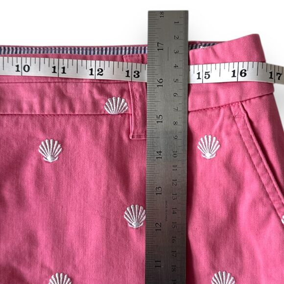 British Khaki Seashell Pattern Embroidered Pink Mini Skirt Wm Sz 8 Pockets EUC - Picture 7 of 7